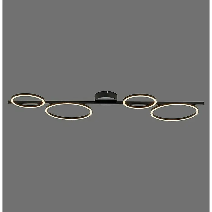 Just Light LED-Deckenleuchte Mini Ritus - 36 W, L x B x H: 120 x 42 x 7 cm, Schwarz, Warmweiß - Moderne Deckenleuchte mit kreisförmigen LED-Elementen an einer schwarzen Stange. Elegantes Design für Wohn- oder Geschäftsräume.