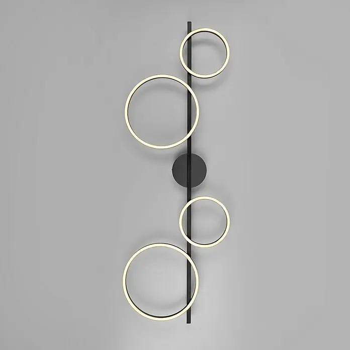 Just Light LED-Deckenleuchte Mini Ritus - 36 W, L x B x H: 120 x 42 x 7 cm, Schwarz, Warmweiß - Moderne Wandleuchte mit schwarzen Stäben und leuchtenden Kreisen für stilvolle Akzente im Raum.