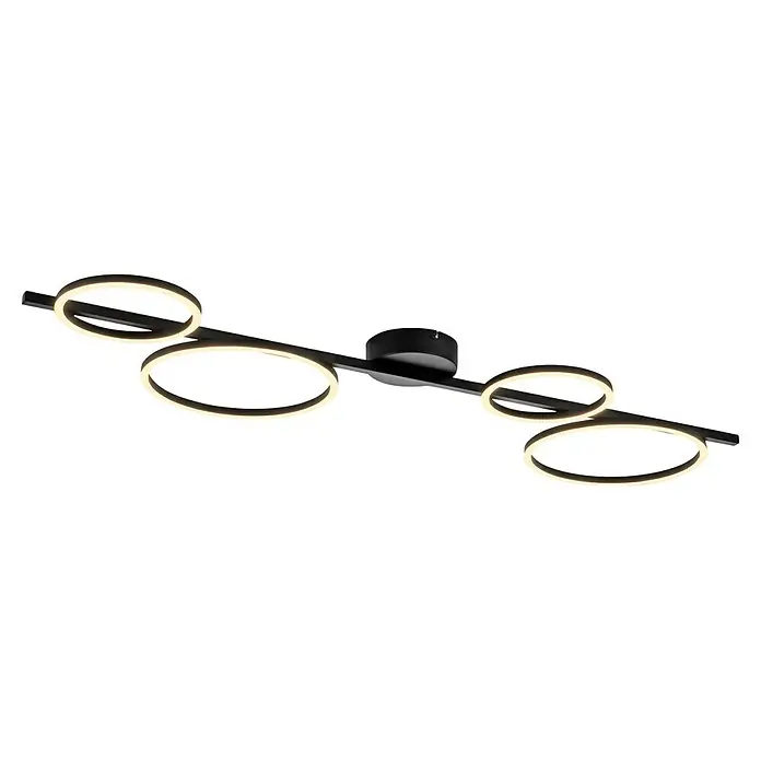 Just Light LED-Deckenleuchte Mini Ritus - 36 W, L x B x H: 120 x 42 x 7 cm, Schwarz, Warmweiß - Moderne Deckenleuchte mit vier runden, leuchtenden Elementen und schwarzem Rahmen, die ein stilvolles Ambiente schafft.