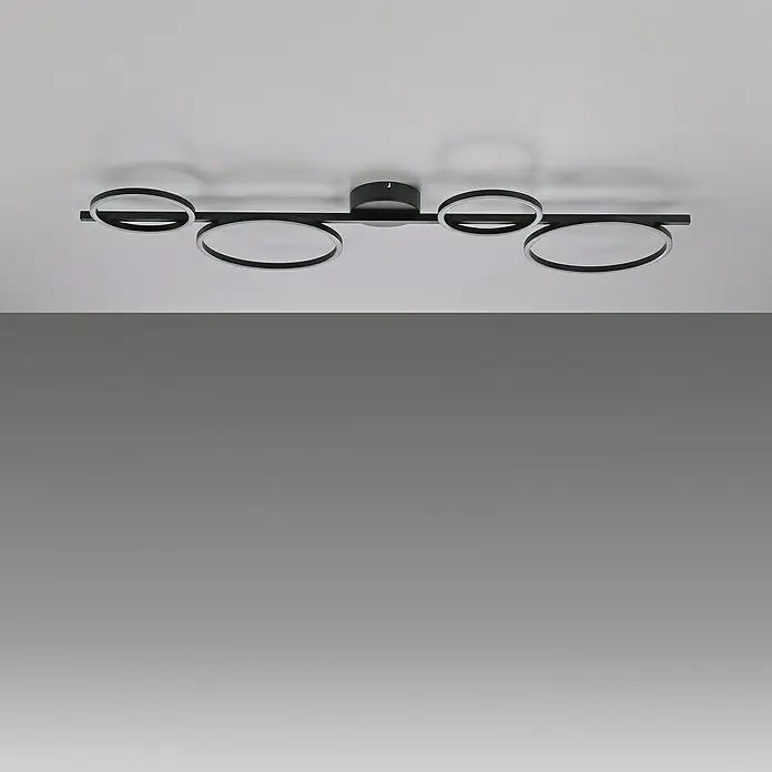 Just Light LED-Deckenleuchte Mini Ritus - 36 W, L x B x H: 120 x 42 x 7 cm, Schwarz, Warmweiß - Moderne Deckenleuchte mit schwarzem Design und kreisförmigen LED-Elementen für stilvolle Beleuchtung im Raum.