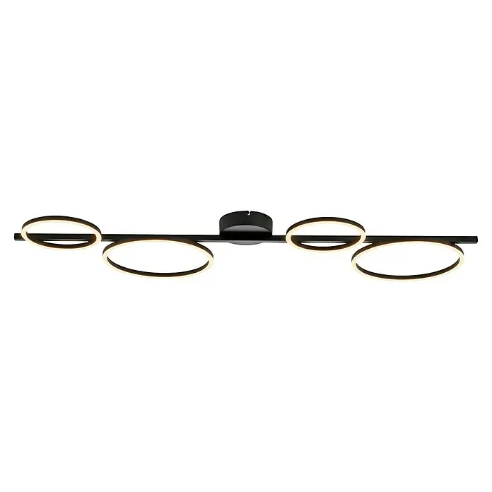 Just Light LED-Deckenleuchte Mini Ritus - 36 W, L x B x H: 120 x 42 x 7 cm, Schwarz, Warmweiß - Moderne Deckenleuchte mit vier runden LED-Leuchten auf einer schwarzen Schiene, die ein elegantes und zeitgemäßes Design bietet.