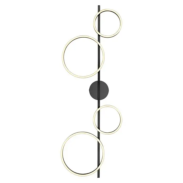 Just Light LED-Deckenleuchte Mini Ritus - 36 W, L x B x H: 120 x 42 x 7 cm, Schwarz, Warmweiß - Moderne Stehlampe mit kreisförmigen Lampenschirmen und einem schlanken, schwarzen Gestell, ideal für stilvolle Innenräume.