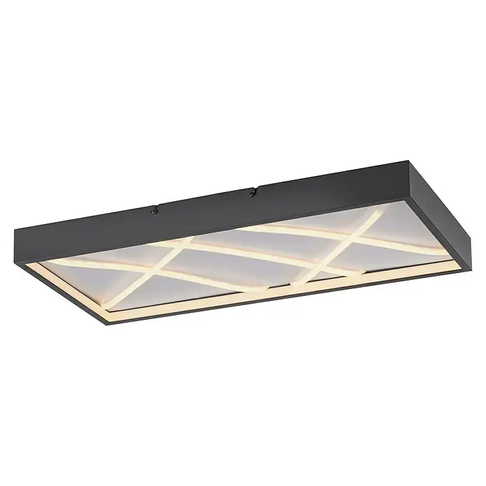 Just Light LED-Deckenleuchte Mikado - 36 W, L x B x H: 120 x 42 x 7 cm, Schwarz, Warmweiß - Eine moderne, rechteckige Deckenleuchte in dunklem Grau mit einem stilvollen, kreuzförmigen Lichtdesign. Ideal für moderne Wohnräume.