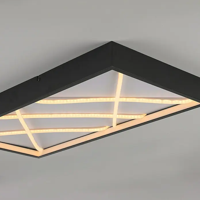 Just Light LED-Deckenleuchte Mikado - 36 W, L x B x H: 120 x 42 x 7 cm, Schwarz, Warmweiß - Deckenleuchte mit rechteckigem Design und dekorativen LED-Streifen, die ein warmes Licht erzeugen.