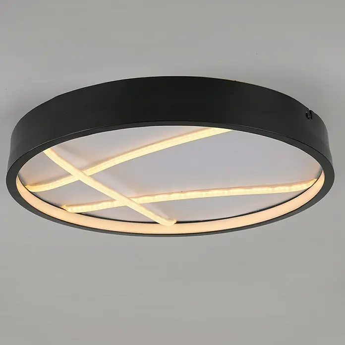 Just Light LED-Deckenleuchte rund Mikado - 33 W, Ø x H: 40 x 4,5 cm, Schwarz - Moderne Deckenleuchte mit schwarzem Rand und kreuzförmigem LED-Design für eine stilvolle Beleuchtung im Raum.