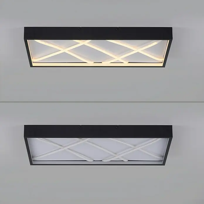 Just Light LED-Deckenleuchte Mikado - 36 W, L x B x H: 120 x 42 x 7 cm, Schwarz, Warmweiß - Schwarze Deckenleuchte mit LED-Beleuchtung und einem modernen, geometrischen Design, das jedem Raum eine elegante Note verleiht.