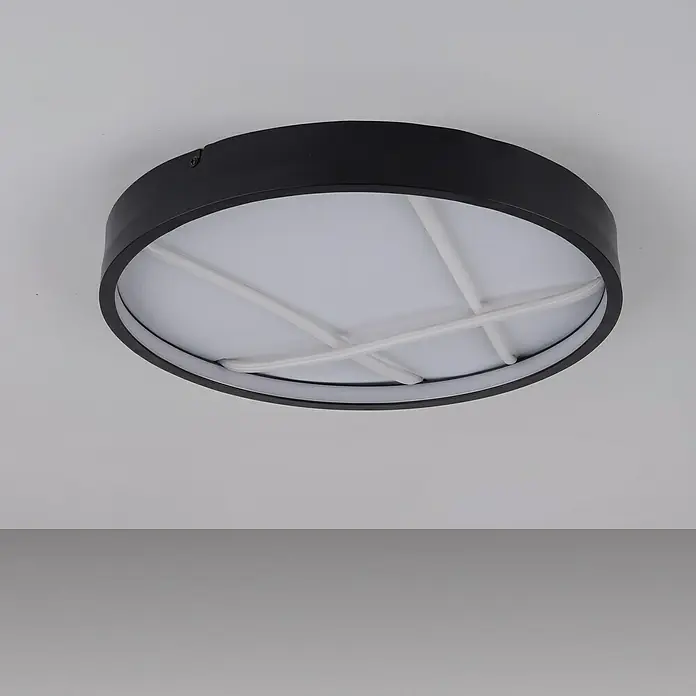 Just Light LED-Deckenleuchte rund Mikado - 33 W, Ø x H: 40 x 4,5 cm, Schwarz - Moderne Deckenleuchte mit schwarzem Rahmen und weißer Abdeckung, ideal für stilvolle Innenräume.