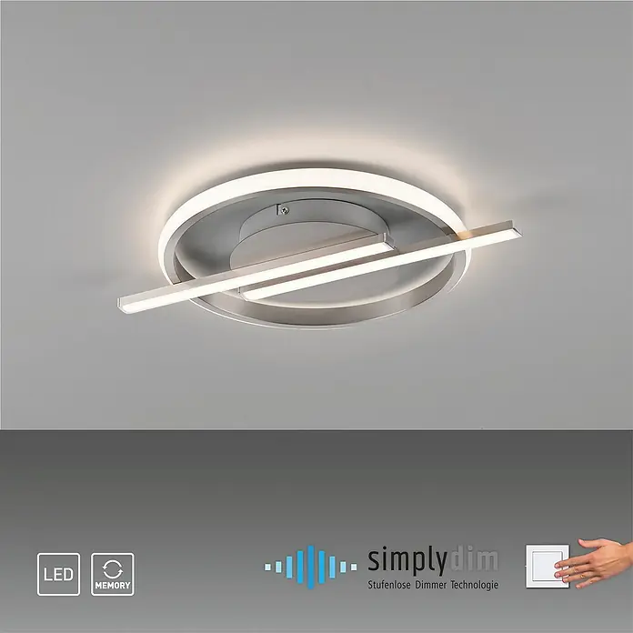 Just Light LED-Deckenleuchte rund Korsa - 12,5 W, Silebr, Warmweiß - Moderne LED-Deckenleuchte mit kreisförmigem und linearem Design, ideal für stilvolle Innenräume mit dimmbarer Funktion.