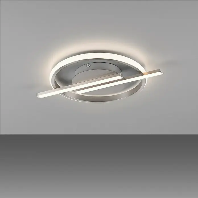 Just Light LED-Deckenleuchte rund Korsa - 12,5 W, Silebr, Warmweiß - Moderne LED-Deckenleuchte mit kreisförmigem Design und geraden Leuchtstäben für eine stilvolle Beleuchtung im Raum.