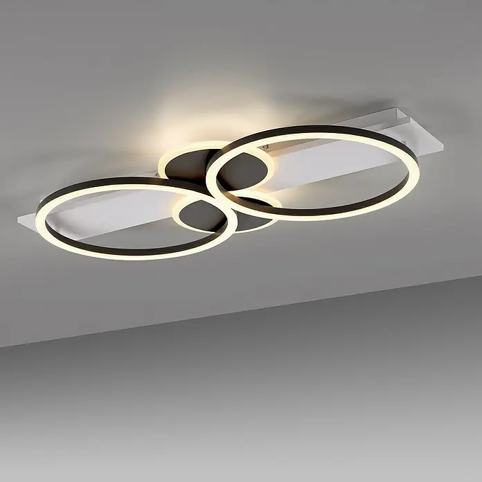 Just Light LED-Deckenleuchte Trooper - 25 W, Schwarz, Warmweiß - Moderne Deckenleuchte mit drei ineinander verschlungenen Ringen, die ein warmes, einladendes Licht spenden. Die ideale Lampe für Ihr Zuhause.