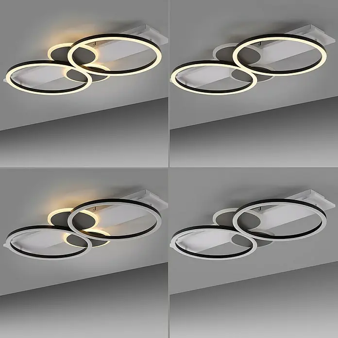 Just Light LED-Deckenleuchte Trooper - 25 W, Schwarz, Warmweiß - Moderne Deckenleuchte mit drei überlappenden Ringen in Schwarz und Weiß, die ein elegantes und zeitgemäßes Design ausstrahlen.