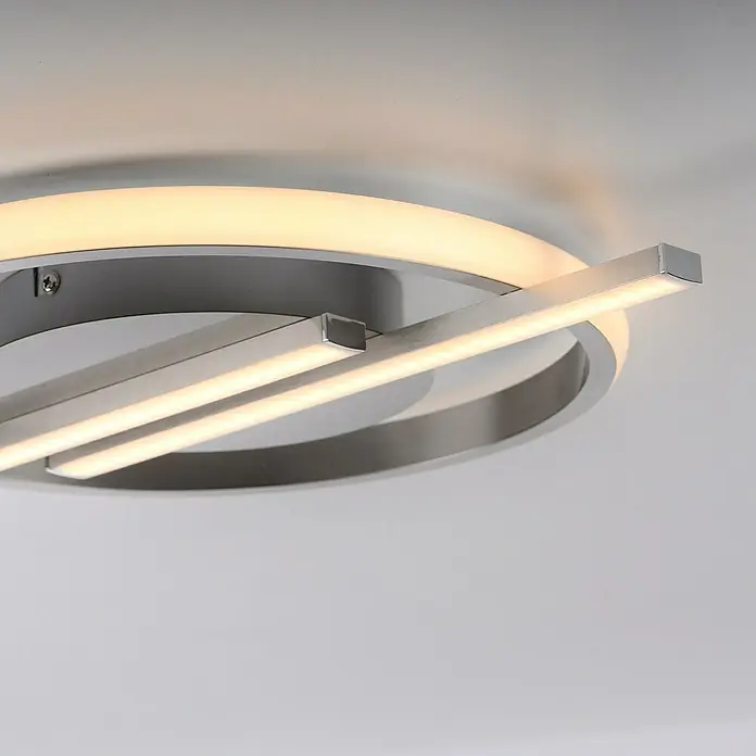 Just Light LED-Deckenleuchte rund Korsa - 12,5 W, Silebr, Warmweiß - Moderne Deckenleuchte mit runder Form und geraden LED-Elementen, die ein warmes Licht verbreiten. Das Design ist minimalistisch und elegant.