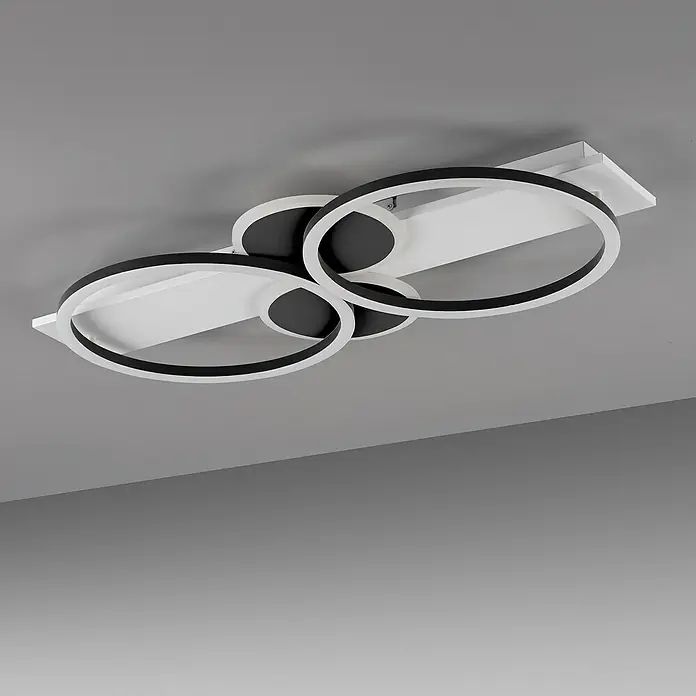 Just Light LED-Deckenleuchte Trooper - 25 W, Schwarz, Warmweiß - Moderne Deckenleuchte mit überlappenden Kreisen und rechteckiger Basis, ideal für stilvolle Innenräume mit elegantem Design.