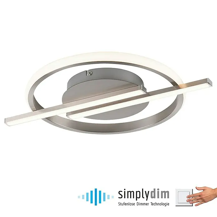 Just Light LED-Deckenleuchte rund Korsa - 12,5 W, Silebr, Warmweiß - Moderne LED Deckenleuchte mit runder Form und geradem Leuchtbalken, ideal für stilvolle Innenräume. Silbernes Finish für ein elegantes Ambiente.