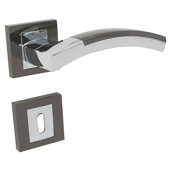 Lienbacher Zimmertürgarnitur Vector - Stärke Tür: 28 mm - 45 mm, Verchromt, Schwarz - Elegante Türklinke in Chrom und Grau, quadratische Rosetten. Modernes Design für jede Tür.