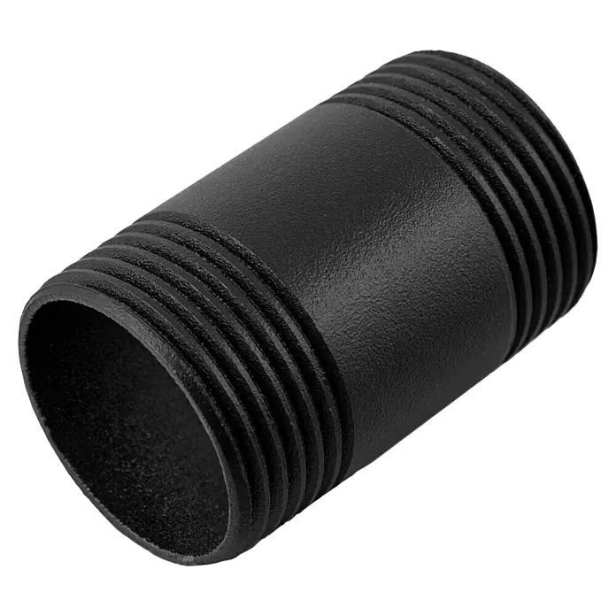Walteco Rusticline Rohr Tube - Länge: 40 mm, Stahl, Schwarz - Nahaufnahme eines schwarzen, gerillten Verbindungsstücks. Ideal für robuste Rohrverbindungen, robust und langlebig.
