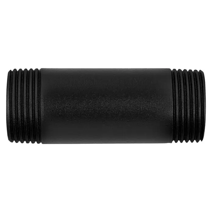 Walteco Rusticline Rohr Tube - Länge: 60 mm, Stahl, Schwarz - Nahaufnahme eines schwarzen Rohrnippels mit Gewindeenden, ideal für Sanitär- und Installationsarbeiten.
