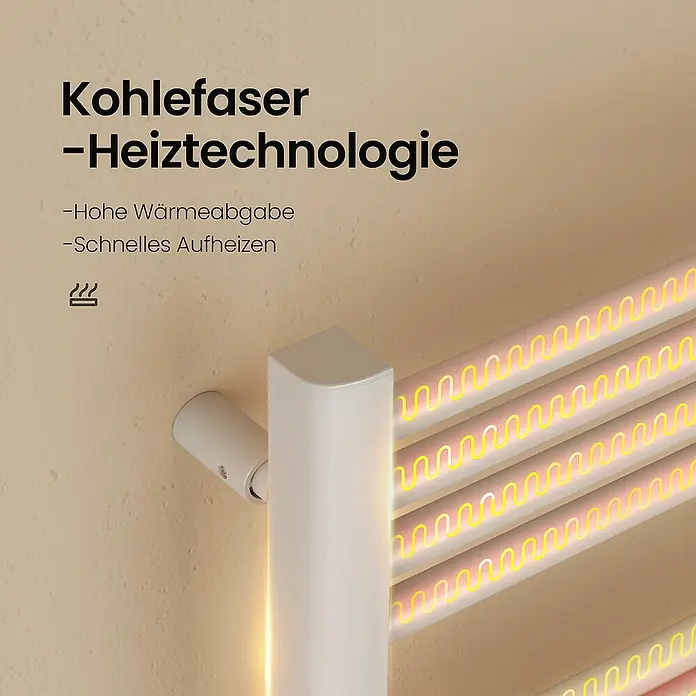 Emke Elektro-Badheizkörper Smart Steuerung Caldo - B x H: 40 x 96 cm - Handtuchwärmer mit Kohlefaser-Heiztechnologie für hohe Wärmeabgabe und schnelles Aufheizen im modernen Design.