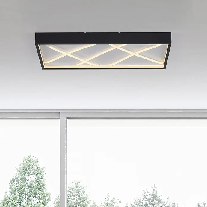 Just Light LED-Deckenleuchte Mikado - 36 W, L x B x H: 120 x 42 x 7 cm, Schwarz, Warmweiß - Moderne schwarze LED-Deckenleuchte mit einem verschlungenen, hellen Design, das jedem Raum eine elegante Note verleiht.