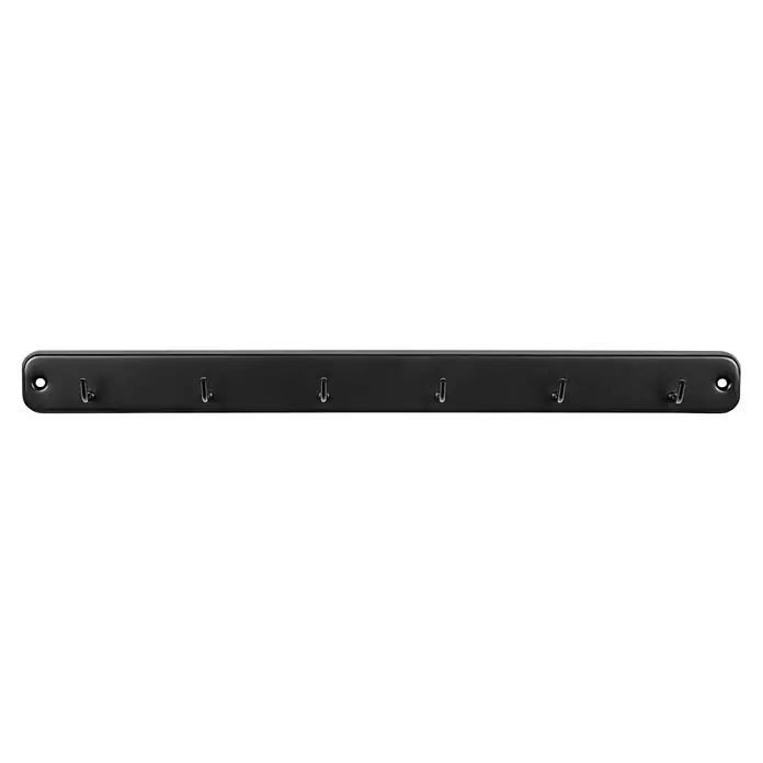 Inofix Perchero 3086 - L x An x Al: 37 x 32 x 3 cm, Acero inoxidable, Negro - La larga y estrecha barra de ropa negra tiene seis ganchos plateados y dos orificios de montaje en los extremos para una fácil instalación.