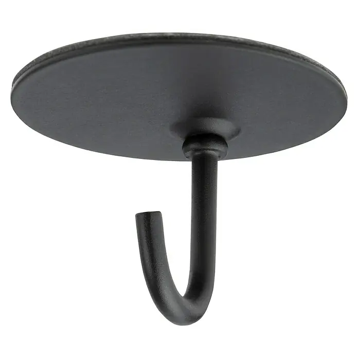 Inofix Colgador adhesivo 2176 - Acero inoxidable, Negro - Gancho de techo negro con placa redonda, ideal para colgar decoraciones o luces. Una solución robusta y elegante.