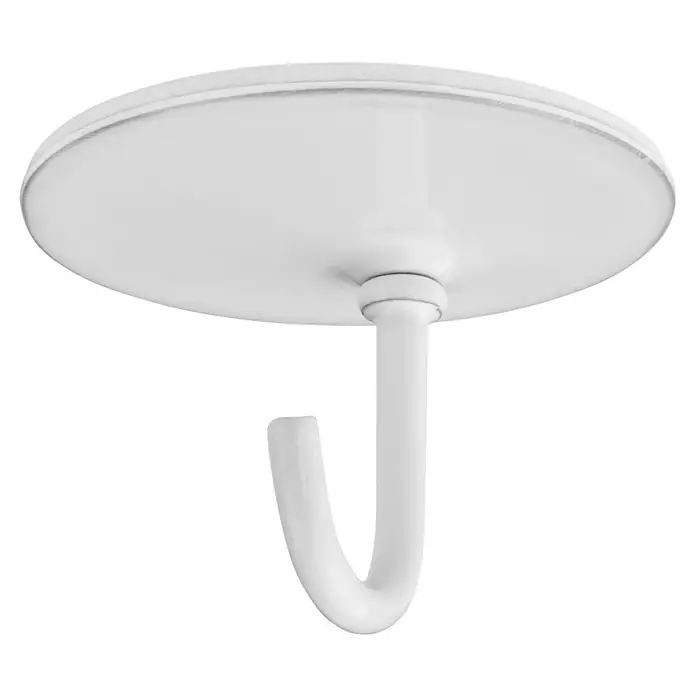 Inofix Colgador adhesivo 2176 - Acero inoxidable, Blanco - Un primer plano de un soporte de techo blanco con un gancho, ideal para colgar objetos en la casa. Diseño práctico e instalación sencilla.