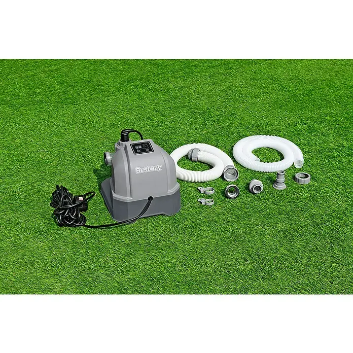 Bestway Salzwassersystem Hydrogenic - Passend für: Filtersysteme ab 1.249 l/h Leistung, Benötigte Start-Salzmenge: 3 g/l - Bestway Flowclear Sandfilteranlage auf Rasen mit Zubehör. Ideal für sauberes Poolwasser und einfache Wartung.