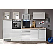 Respekta Premium Composición de cocina (Ancho: 290 cm, Con dispositivos eléctricos, Blanco de alto brillo)