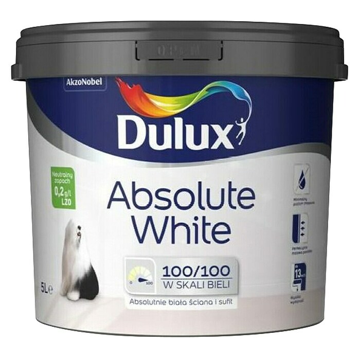 Dulux Boja za zid Absolute White  (Bijela, Mat, 5 l) | BAUHAUS