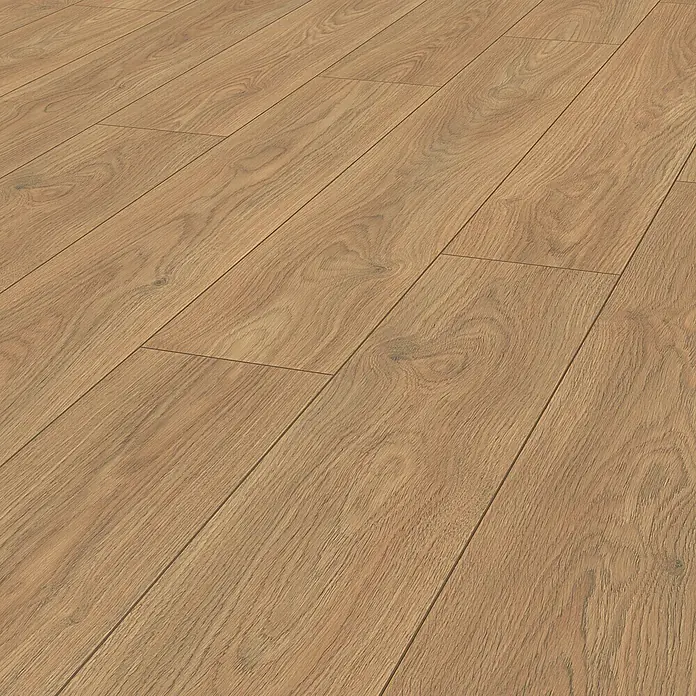 LOGOCLIC Silentos Laminat - Eiche Almina, Landhausdiele, 1.288 x 195 x 9 mm - Detailaufnahme von Laminatboden in warmen Holztönen, ideal für ein gemütliches Wohnambiente.