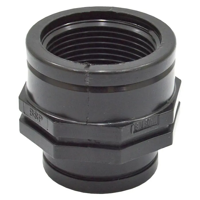 Manguito reductor H-H - ¾'' × ½'' - Manguito reductor hembra de PVC negro. Un conector versátil para sistemas de fontanería y riego, asegurando conexiones seguras.