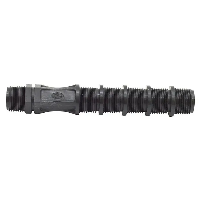 Bobina recortable - Dimensión conexión: ½″, Apto para: Sistemas rociadores - En la imagen hay un conector de tubo SWM negro con extremos roscados y anillos de refuerzo.