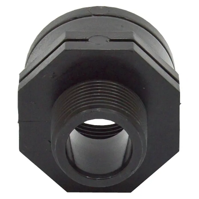 Manguito reductor H-M - Rosca exterior: ½″, Rosca interior: 1″ - Conector de tanque de plástico negro. Ideal para acuarios y aplicaciones de agua, resistente a la corrosión y duradero.