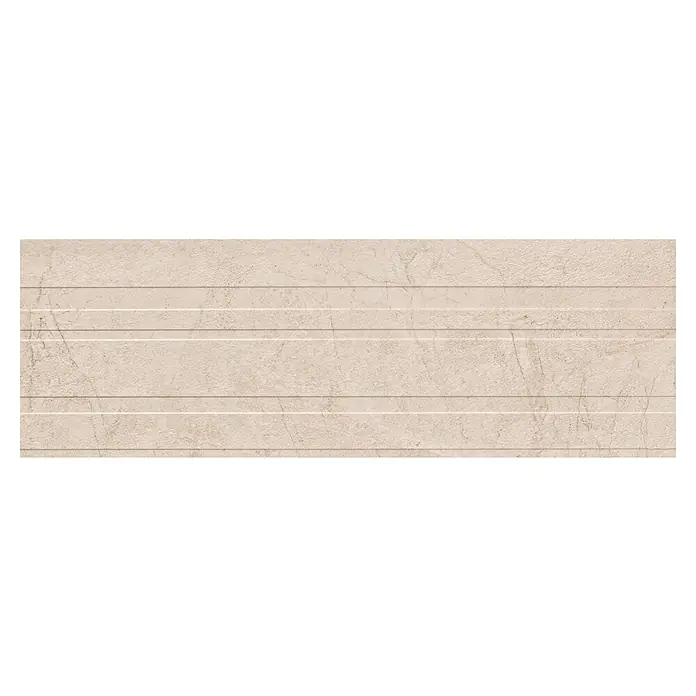 Wandfliese Lorena - 40 x 120 cm, Bone, Matt - Ein elegantes Wandpaneel mit einem strukturierten, beigen Finish und horizontalen Linien für ein modernes und stilvolles Design.