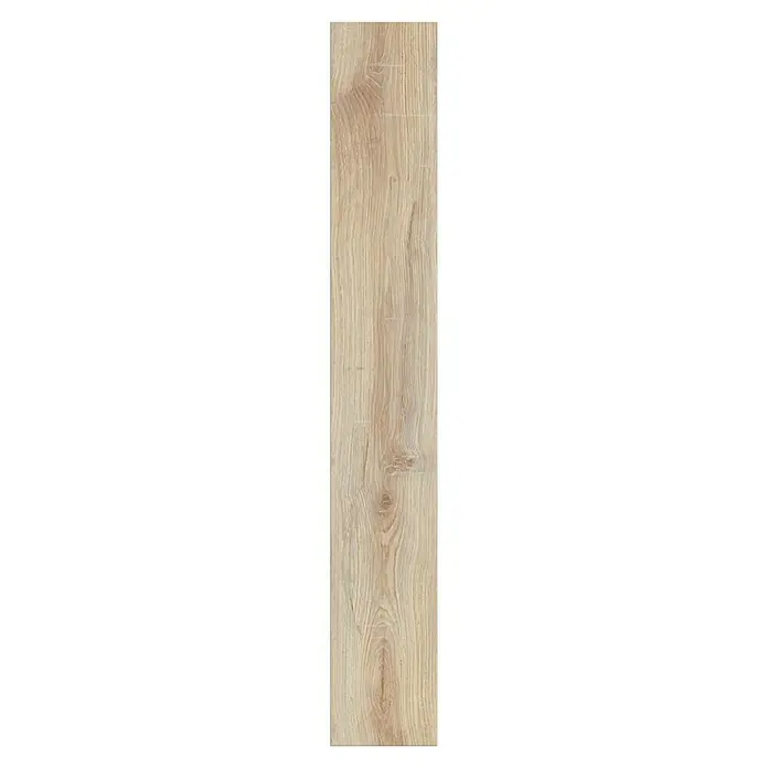 LOGOCLIC Silentos Laminat - Eiche Mira, Landhausdiele, 1.288 x 195 x 9 mm - Nahaufnahme eines einzelnen, hellbraunen Laminatdielen, der eine natürliche Holzmaserung für ein warmes und authentisches Aussehen zeigt.