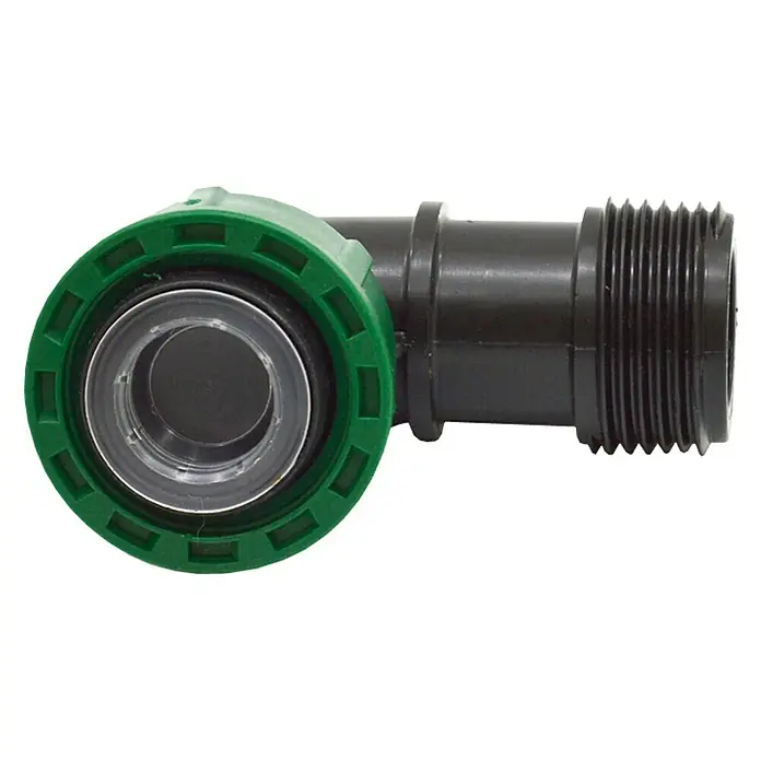 Codo Electroválvula Macho Hembra - Plástico - Conector de grifo de plástico negro y verde en ángulo para sistemas de riego de jardín.