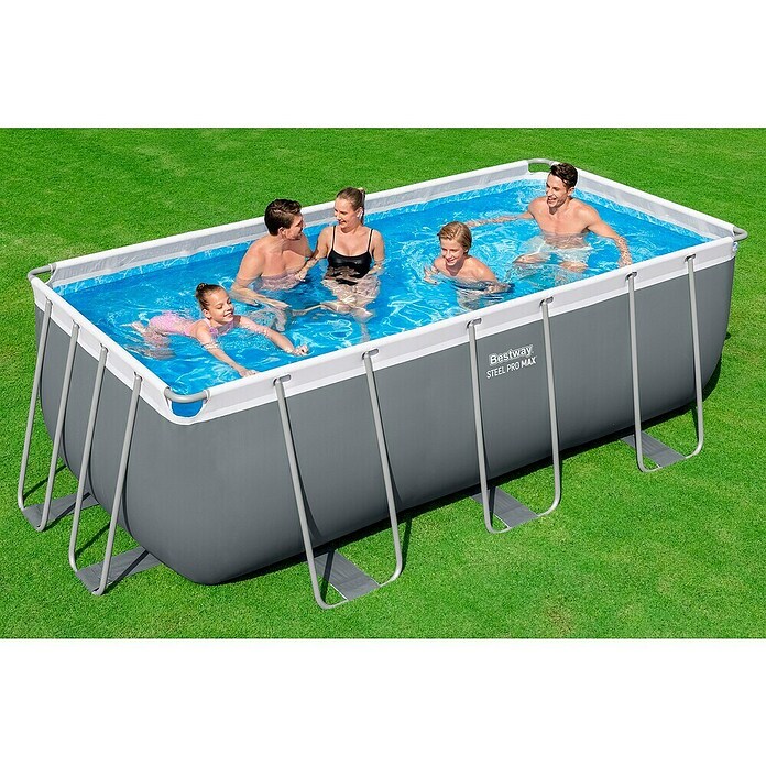 Bestway Opzetzwembad Steel Pro Max Set (l x b x h: 412 x 201 x 122 cm, Grijs, 8.124 l) | BAUHAUS