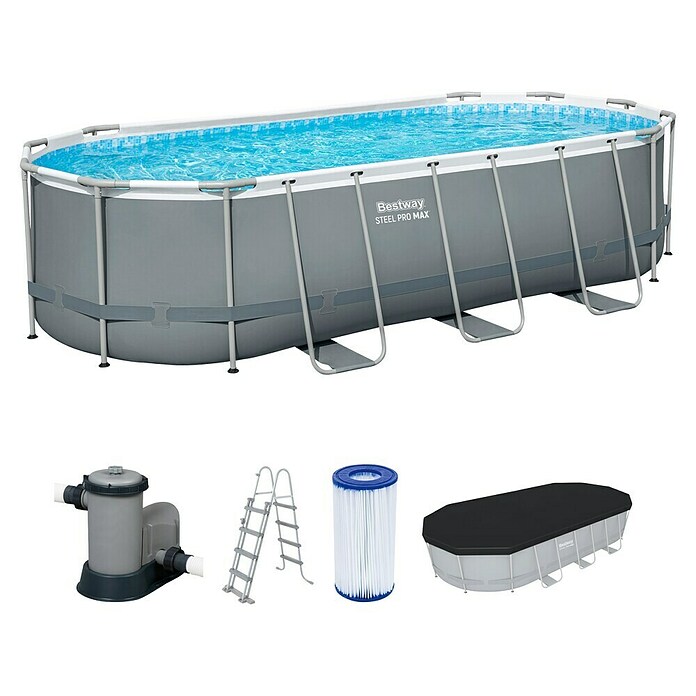 Bestway Opzetzwembad Steel Pro Max Set (l x b x h: 549 x 274 x 122 cm, Grijs, 13.430 l) | BAUHAUS