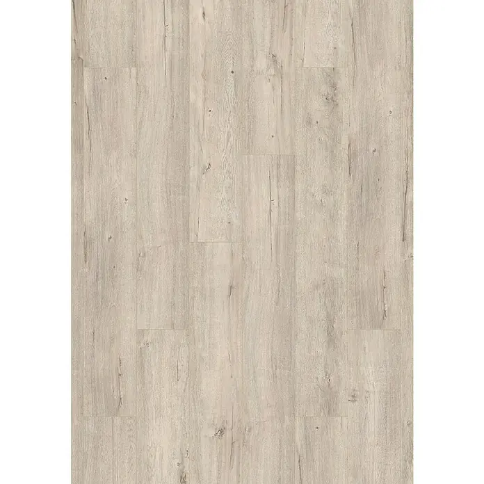 LOGOCLIC Ambienta Laminat - Aurora, Landhausdiele, 1.288 x 195 x 10 mm - Nahaufnahme von hellem Laminatboden mit Holzmaserung, perfekt für moderne Wohnräume und einfache Reinigung.
