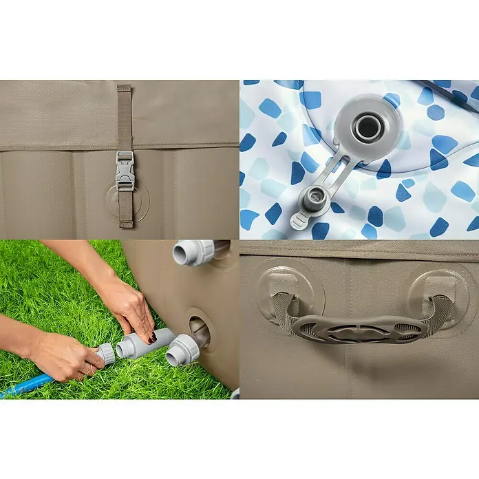 Bestway Lay-Z-Spa Mobil-Whirlpool Palm Springs - Ø x H: 196 x 71 cm, Taupe, 916 l - Aufblasbarer Whirlpool mit Zubehör wie Pumpe, Griff und Verschluss für Entspannung im Garten.