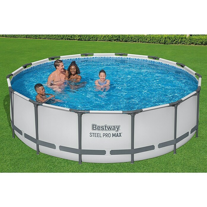 Bestway Opzetzwembad Steel Pro Max Set (Ø x h: 427 x 107 cm, Grijs, 13.030 l) | BAUHAUS