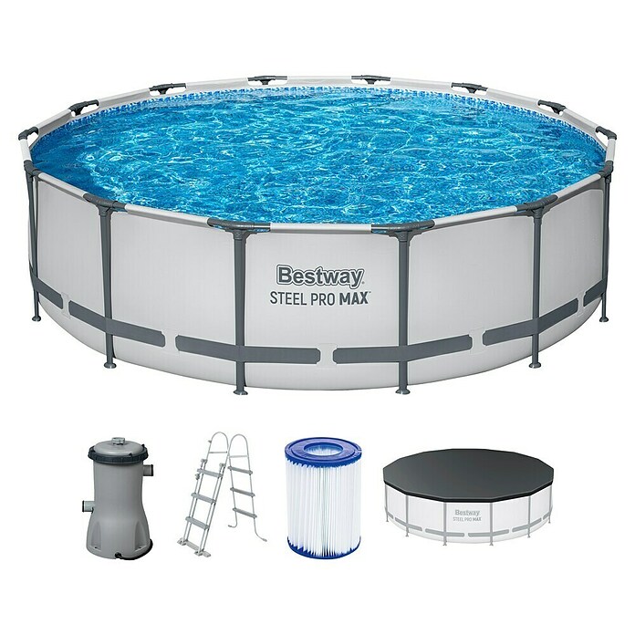Bestway Opzetzwembad Steel Pro Max Set (Ø x h: 427 x 107 cm, Grijs, 13.030 l) | BAUHAUS