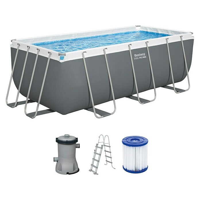Bestway Opzetzwembad Steel Pro Max Set (l x b x h: 412 x 201 x 122 cm, Grijs, 8.124 l) | BAUHAUS