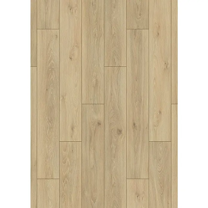 LOGOCLIC Vinto Laminat - Negroni, Landhausdiele, 1.288 x 195 x 9 mm - Helle Holzoptik-Bodenbeläge mit authentischer Maserung. Die Paneele sind in verschiedenen Längen verlegt und erzeugen ein natürliches Ambiente.