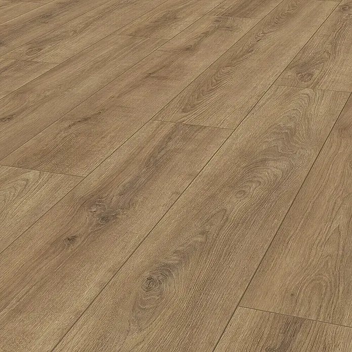 LOGOCLIC Vinto Laminat - Manhatten, Landhausdiele, 1.288 x 195 x 9 mm - Nahaufnahme von hellem Laminatboden mit Holzmuster. Die Paneele sind im Winkel angeordnet und zeigen eine realistische Holzstruktur.