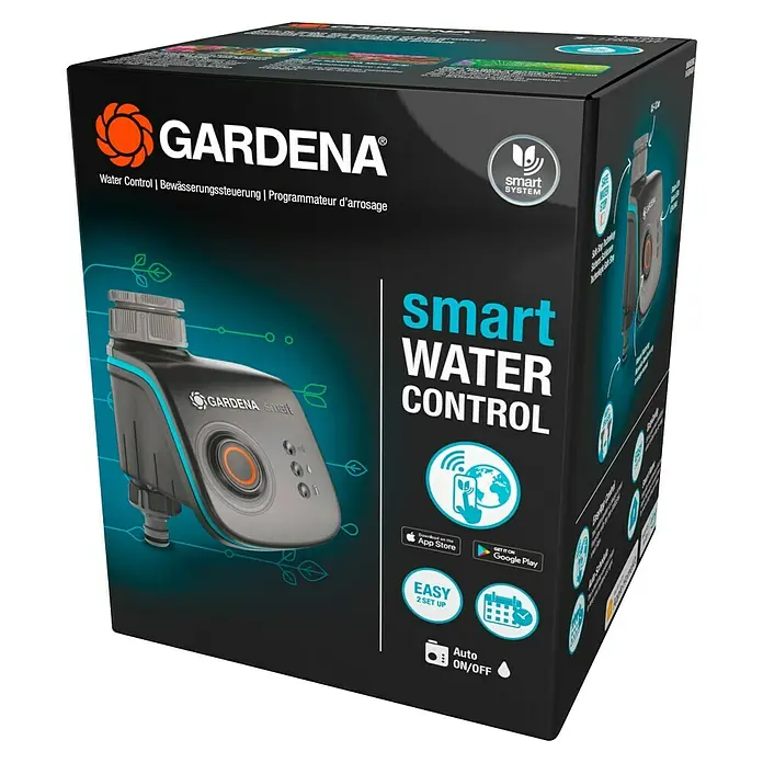 Gardena Smart system Bewässerungsautomat Smart Water Control - Betriebsdruck: 0,5 bar - 12 bar, Bewässerungsdauer: 1 min - 10 h - Verpackung der smarten Wassersteuerung von Gardena für die smarte und bequeme Gartenbewässerung.