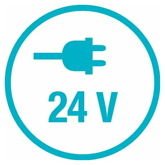 Gardena Sprinklersystem Bewässerungssteuerung Mehrkanalsteuerung - Bewässerungsdauer: 1 min - 4 h - Das Bild zeigt ein Symbol für eine 24V Stromversorgung. Es beinhaltet einen Stecker innerhalb eines Kreises.