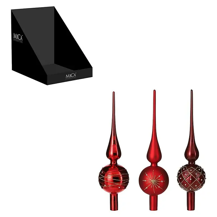 Punta para árbol de Navidad - Ø x Al: 8 x 31 cm, Rojo - Elegantes puntas de árbol de Navidad rojas de MICA Decorations, perfectas para una decoración navideña festiva con diseños únicos.