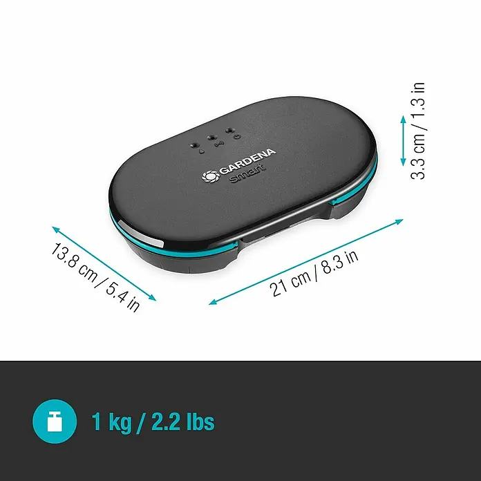 Gardena Smart system Bewässerungssteuerung - Netzbetrieben, 1 -tlg., Passend für: Gardena smart System Sets, Gardena Bewässerungsventil 24 V, Gardena smart Sensor - Abmessungen und Gewicht des Gardena Smart Systems: 13,8 x 21 x 3,3 cm, 1 kg. Das Gardena Smart System ist eine intelligente Gartenbewässerungslösung.