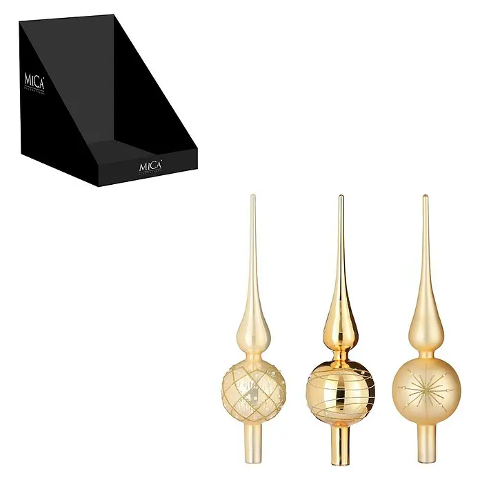 Punta para árbol de Navidad - Ø x Al: 8 x 31 cm, Dorado - Elegantes puntas de árbol de Navidad MICA Decorations para añadir brillo a tu árbol de Navidad. Disponible en tres diseños para un toque festivo.